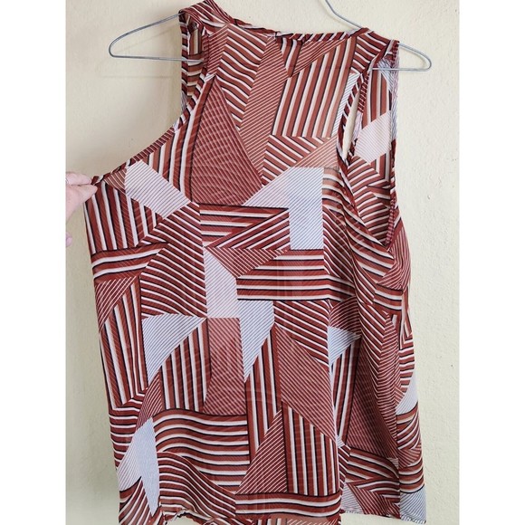 Mine ‎ women's Rust Orange White Sheer Geometric Top TANK Top Sleeveless size L - Picture 5 of 8